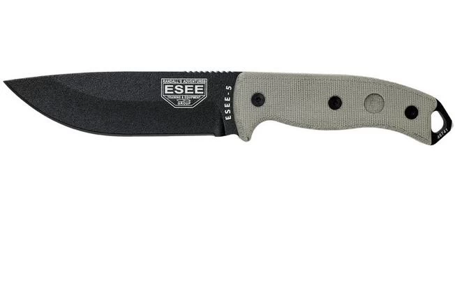 ESEE Model 5 Black Blade, Desert Tan Handle 5P-BK With Kydex Sheath + Belt Clip 1 ESEE Model 5 Black Blade, Desert Tan Handle 5P-BK With Kydex Sheath + Belt Clip